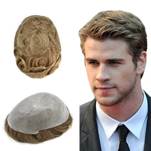 Vista 25 de Toupee - Sistemas de cabello humano para hombre, 0.002 in, piel ultrafina para hombre, tupé en V, polivinílico de poliuretano natural, piezas