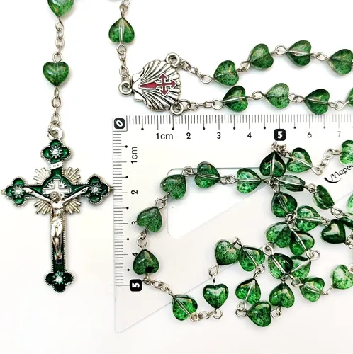 Vista 6 de Rosario Cuentas Chaplet en forma de corazón Cristal Artificial Rosery Cruz Regalos católicos