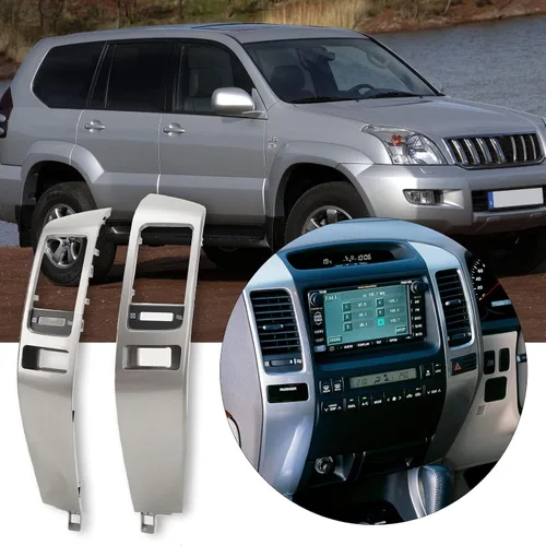 Vista 2 de Aramox 2 paneles de ventilación de salpicadero, consola central plateada, panel de ventilación de aire de CA, compatible con Land Cruiser Prado J120