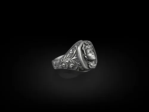 Vista 4 de BySilverStone Jewelry - Anillo de sello Gorgon Medusa, anillo de sello cuadrado de plata de ley, mitología griega, anillos de meñique para mujeres