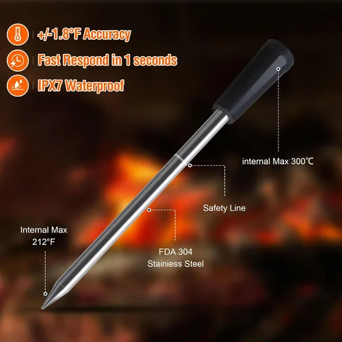 Vista 3 de Termómetro de Carne Premium Inalámbrico de 4 Sondas: Perfecto para Barbacoa, Horno, Parrilla. Aplicaciones para iOS y Android, Compatible con Apple