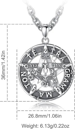 Vista 25 de CELESTIA Colgante de plata de ley 925, anillos de tetragrammaton, collar masónico, joyería de pentagrama para mujeres y hombres