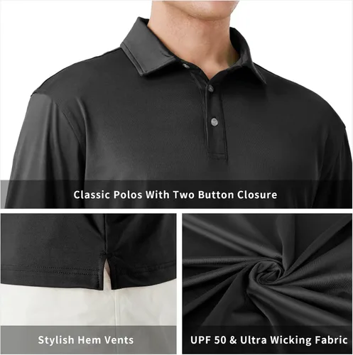 Vista 4 de NAVISKIN Camisas polo para hombre, de secado rápido, UPF 50, manga larga y corta, que absorben la humedad