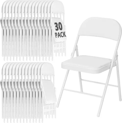 Vista 33 de Paquete de 4 sillas plegables blancas con cojín acolchado para exteriores, sillas plegables de metal comerciales apilables portátiles con marco