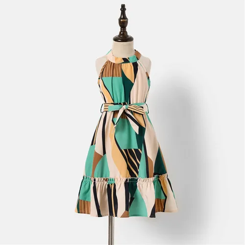 Vista 3 de PATPAT Family Matching Outfits Mommy and Me Halter Belted Sun Dresses Multicolor