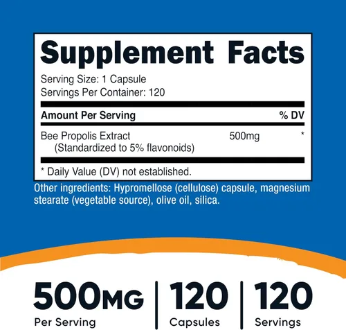 Vista 2 de Nutricost Suplemento de propóleo de abeja con 5% de flavonoides (500 mg / 120 cápsulas)