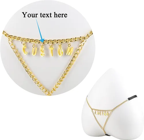 Vista 2 de Tanga sexy tanga bragas personalizadas Rhinestone encanto letras cadena de cintura para mujer tanga atrevida