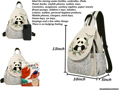 Vista 156 de HUANGGUOSHU Mochila de algodón tejida de algodón bohemio con bordado de lona estilo bohemio con múltiples bolsillos retro linda mochila cartera