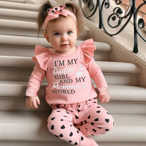 Vista 8 de Edelqual Conjunto de 3 piezas de ropa para bebé niña recién nacida, mameluco de corazón, pantalones, diadema