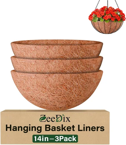 Vista 16 de ZeeDix Paquete de 3 forros de coco de 12 pulgadas para maceteros, revestimientos redondos para cestas colgantes 100% naturales, cesta de coco