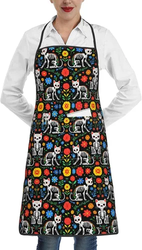 Vista 8 de Delantal unisex con cuello ajustable con bolsillos espaciosos y lazos largos