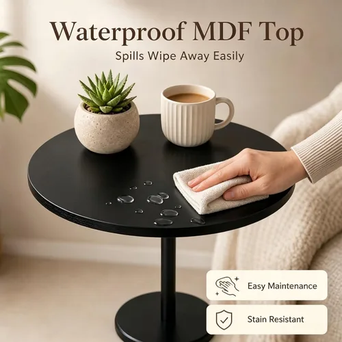 Vista 3 de smusei Mesas de bebidas para espacios pequeños, mesa auxiliar de pedestal con base de mármol, pequeña mesa auxiliar redonda negra para sofá, silla