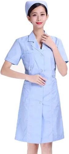 Vista 3 de KESYOO Blanco Manga Corta Uniforme Esteticista Enfermería Abrigo Algodón Hospital Ropa V Cuello Abrigo - Talla S