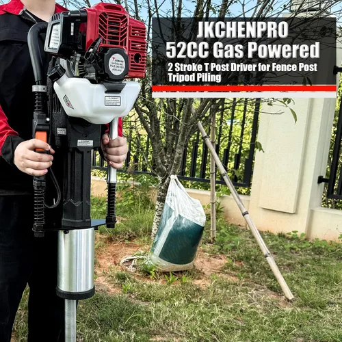 Vista 2 de JKCHENPRO - Taladro de poste en T de 52 cc y 2 tiempos - Taladro de martillo resistente para esgrima con 3 cabezales de conducción