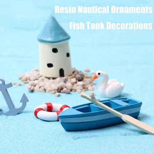 Vista 3 de 5 piezas mini figurita marina mini barco de pesca miniatura musgo micro paisaje barco adornos náutico paisaje decoración para bricolaje manualidades