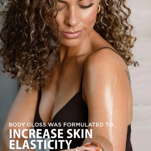 Vista 3 de Bare It All Aceite nutritivo Body Gloss con extracto de manteca de karité, aceite de rosa mosqueta, mica, aceite de espuma de prado y vitamina E