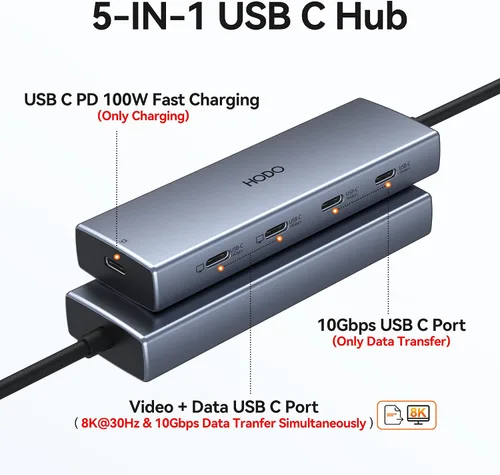 Vista 2 de Adaptador USB C Hub Dual 4K@60Hz USB C para Dell HP, 100W PD USB C Splitter