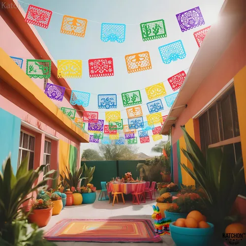 Vista 6 de KatchOn, Fieltro Mexican Fiesta Party Banner Papel Picado 6 Cuerdas 54