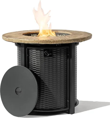 Vista 15 de Mesa para fogata de propano de 28 pulgadas, mesa de fuego de 50,000 BTU con tapa de acero, patas grandes, rocas de lava, pozo de fuego seguro