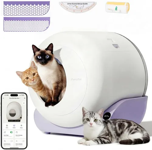 Vista 4 de Furrytail Caja de arena automática autolimpiante, caja de arena para gatitos, sensores de seguridad inteligentes, control avanzado de olores