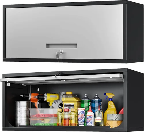 Vista 9 de SISESOL Armario de pared de metal con puerta abatible, armario de almacenamiento montado de 13.7 pulgadas de alto con cerradura de almacenamiento