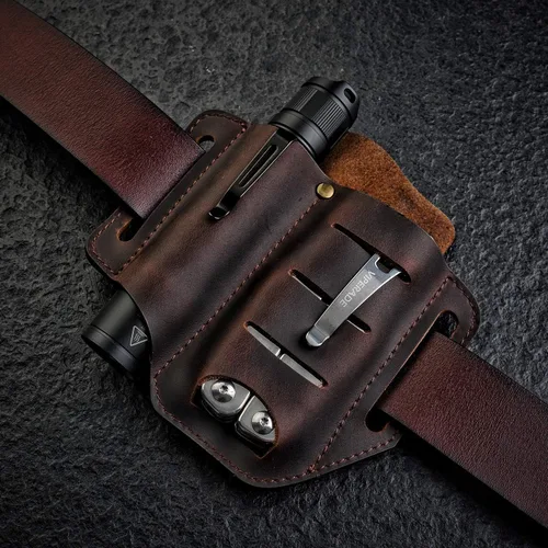 Vista 4 de VIPERADE PJ8+PJ11 funda de cuchillo de cuero, funda de linterna, funda de mutitool