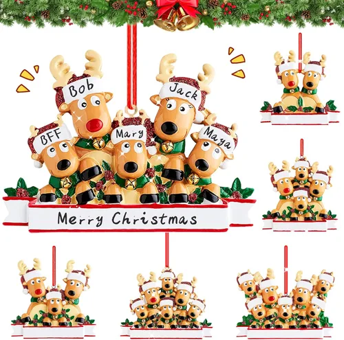 Vista 10 de Adornos de Navidad de renos personalizados 2025, adornos de ciervo y alce navideños DIY para árbol de Navidad, adornos colgantes personalizados