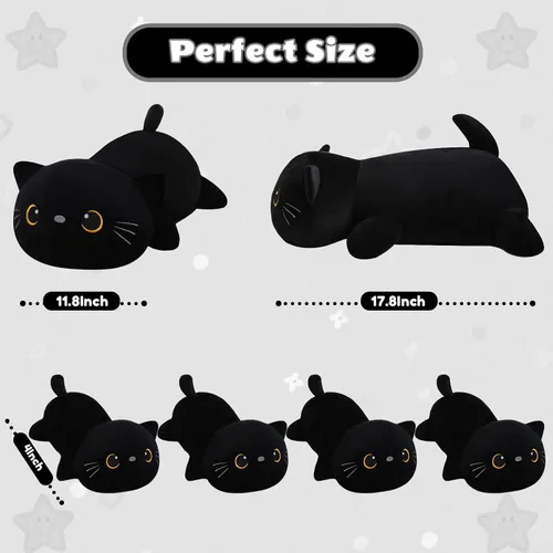 Vista 3 de SQEQE Peluche de gato negro con 4 bebés, gato en la barriga, lindo gato negro de peluche para niños, regalos ideales para Navidad, San Valentín