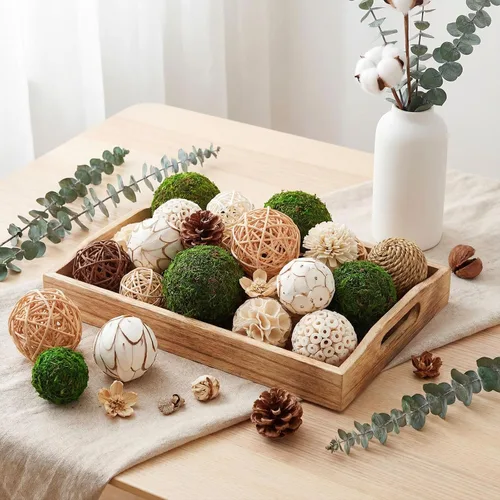 Vista 6 de Yunsailing 36 bolas decorativas de musgo para cuencos de centro de mesa y bolas de mimbre de ratán, orbes hechos a mano, esféricos, surtido