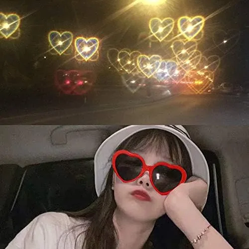 Vista 3 de Gafas de corazón efecto negro, con elegante estuche para gafas (marco de corazón, negro)