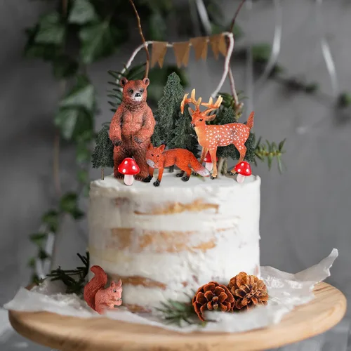 Vista 5 de 17 piezas de decoración para tartas de animales del bosque, selva, safari, figuras de animales salvajes, criaturas, cupcakes, bosque, decoración
