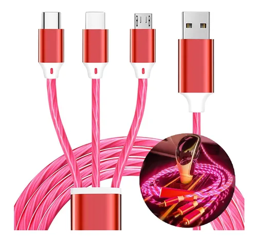 Vista 10 de Cable de carga 3 en 1, cable de carga LED múltiple, cable de carga iluminado, cable USB 3A, compatible con la mayoría de teléfonos inteligentes
