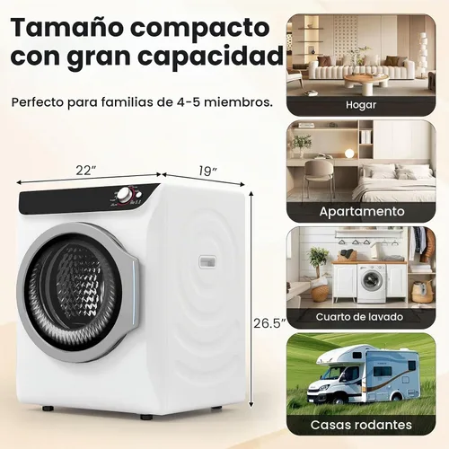 Vista 7 de Zynkez Secadora de ropa portátil de 2.5 pies cúbicos, secadora eléctrica compacta de 1400 W con tambor de acero inoxidable, carga frontal de tambor