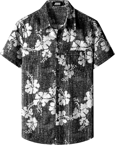 Vista 19 de JOGAL - Camisa hawaiana floral para hombre con bolsillo frontal, estilo Aloha casual Verde Aqua
