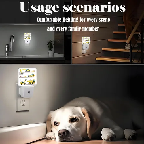 Vista 6 de Luz nocturna de camiones de dibujos animados, luces nocturnas enchufables con sensor de atardecer a amanecer para escaleras, pasillo, dormitorio