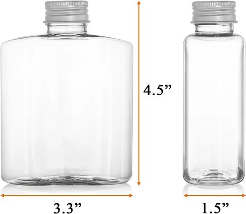 Vista 2 de Elsjoy Paquete de 24 botellas de plástico para jugo de 8.5 onzas con tapas, botella vacía reutilizable, recipiente pequeño transparente