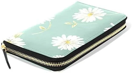 Vista 2 de Womens Color Blanco Daisy Pattern largo billetera y cartera Caso titular de la tarjeta