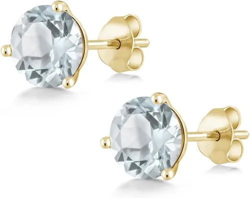 Vista 105 de Gem Stone King Aretes de oro de 14 quilates, 0.236 in, piedra natal redonda, Martini, 3 puntas, aretes de oro para mujer