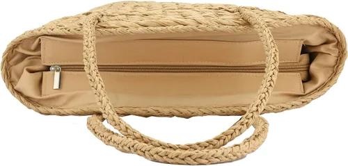 Vista 7 de Bolso de playa con borlas y paja, tejido para el hombro, para el verano, bolso de mano tejido con asa superior para mujeres y niñas, viajes