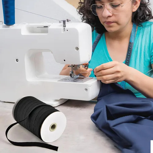 Vista 7 de Coopay Bandas elásticas planas de 100 yardas de largo, 1/2 pulgada de ancho, cuerda elástica plana para coser proyectos de bricolaje, artes y Negro
