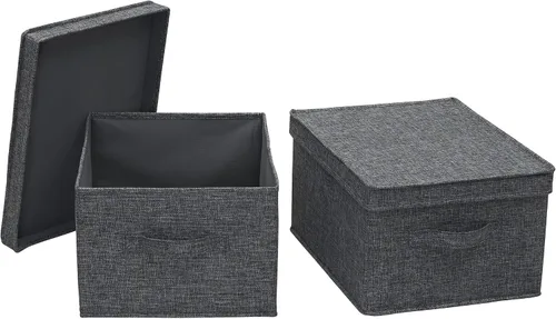 Vista 12 de Household Essentials Caja de almacenamiento grande de tela con tapa, color negro, juego de 2