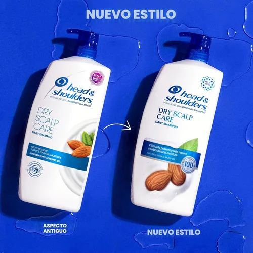 Vista 4 de Head & Shoulders Champú anticaspa con piritiona zinc al 1% Champú para el cuidado del cuero cabelludo seco con aceite de almendras Alivio