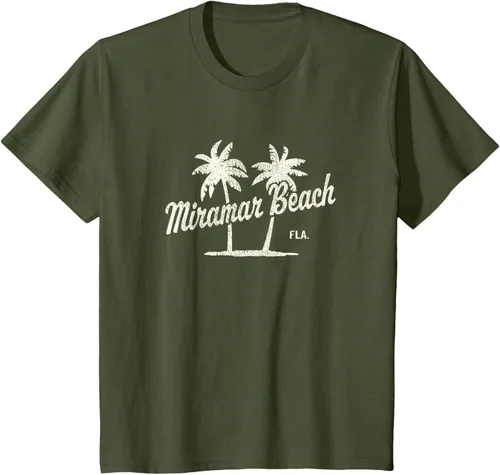 Vista 13 de Miramar Beach Florida Vintage 70s Palm Trees - Camiseta gráfica, Azul / Patchwork, S