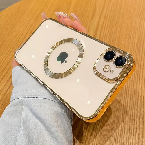Vista 13 de Funda magnética transparente compatible con iPhone 11, lujosa funda MagSafe transparente a prueba de golpes con protector completo de lente