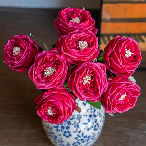 Vista 13 de DUYONE Fake Flowers for Decoration Home Decor Soft Touch Artificial Flowers Austin Rose Peony Latex Fake Flower Living Room Decoration Vivid Pink
