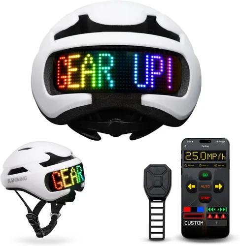 Vista 9 de Casco de bicicleta con luz – Casco de bicicleta con pantalla LED DIY para scooter, bicicleta, monopatín – Casco de pantalla LED con patrones