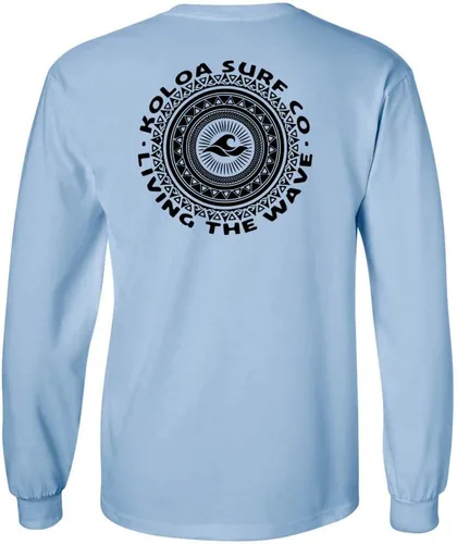 Vista 10 de Koloa Surf - Camiseta de algodón de manga larga con logotipo de círculo tribal para hombre, talla regular, grande y alta Azul acuático/logotipo
