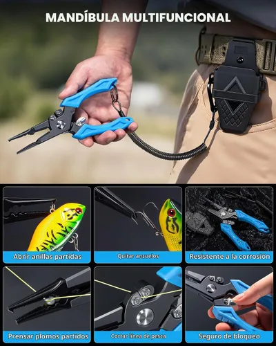 Vista 2 de Kit de herramientas de pesca, equipo de pesca, alicates de pesca con funda, cuchillo de filete, tijeras de pesca, pinza de labios de pescado