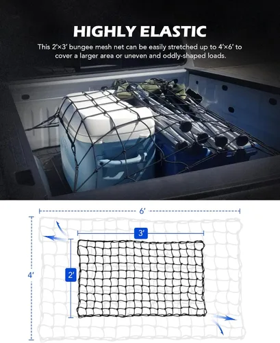 Vista 4 de Orion Motor Tech - Red de carga pequeña de 2 x 3 pies con malla pequeña de 2 x 2 pulgadas, red de carga de tamaño máximo de 4 x 6 pies