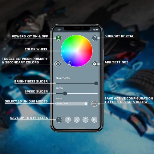 Vista 5 de LEDGlow Kit de Luces LED de Neón con Acento Underglow de Millones de Colores con Bluetooth Avanzado que se Adapta a Motocicletas Can-Am Spyder